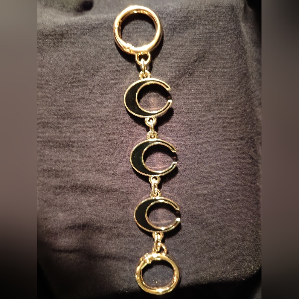 Purse Strap Extender, Black Crescent Moon With Gold, Keychain, 6.3 Inches